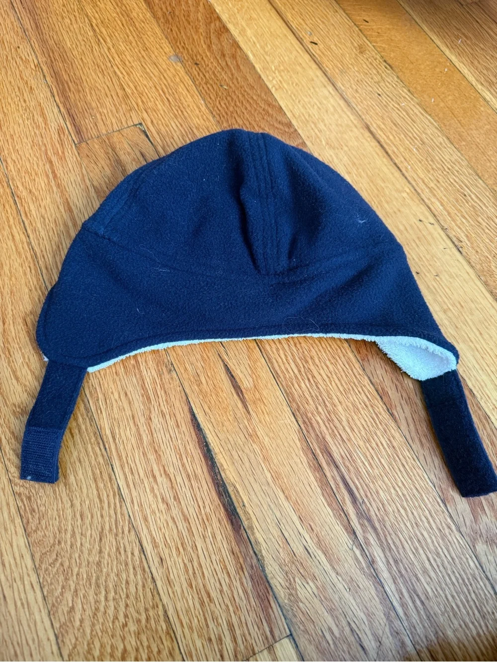 Kids Navy Blue Fleece One-Piece Hat with Cream Lining